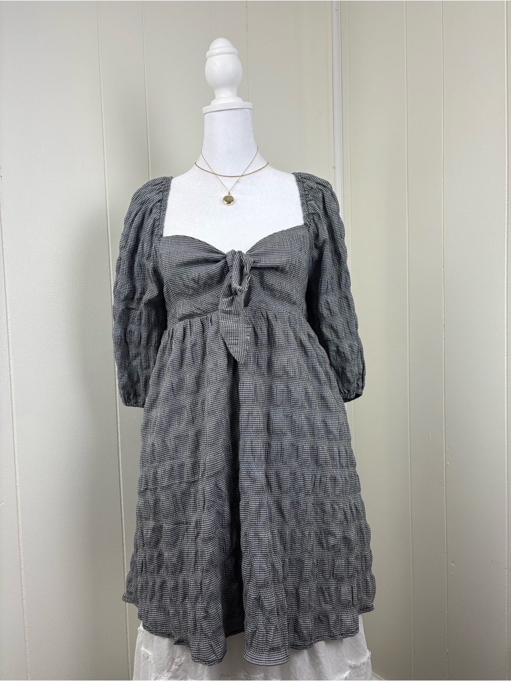 Forever 21 Gingham black and white Tie-Front Mini Dress